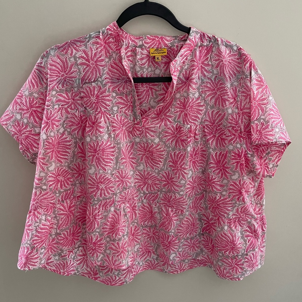Roberta Roller Rabbit Pink Printed Cotton Swing Top Sz XL